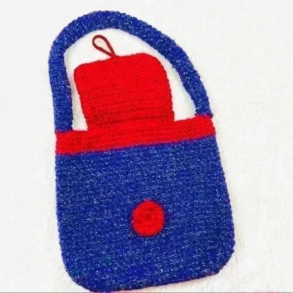 Purple/Red Hand Crocheted Knit Boho Snap Bag Purse - Picture 4 of 14